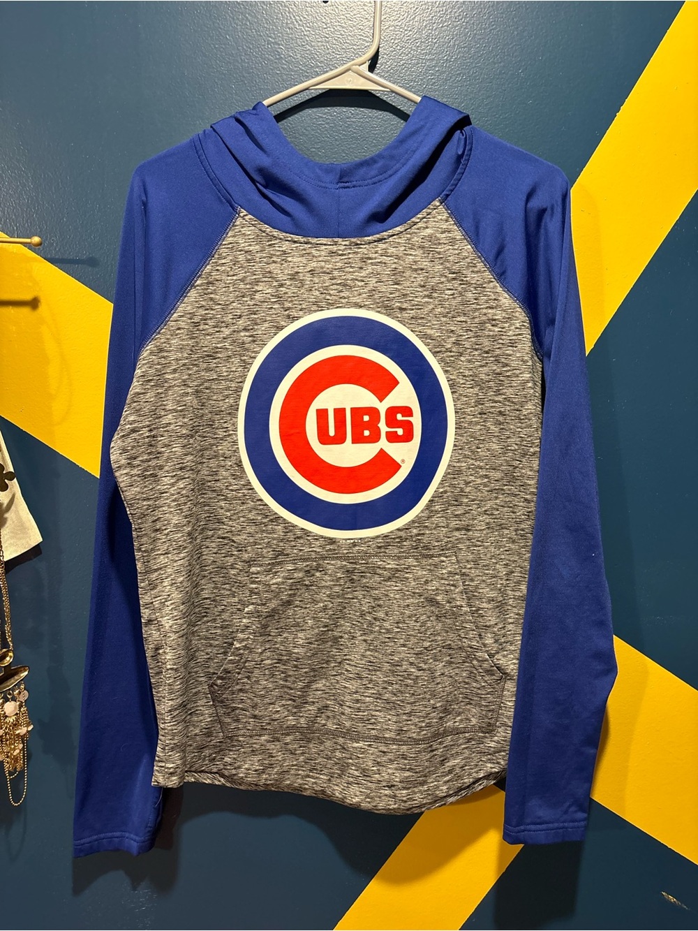 Chicago Cubs Heathered Gray & Blue Lightweight Hooded Sweater NWOT